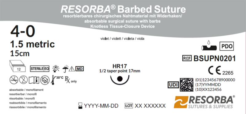 РЕСОРБА Барбд Сичер USP4-0 фіолетовий з борідками 15см, кол.голка 17мм, 1/2кола